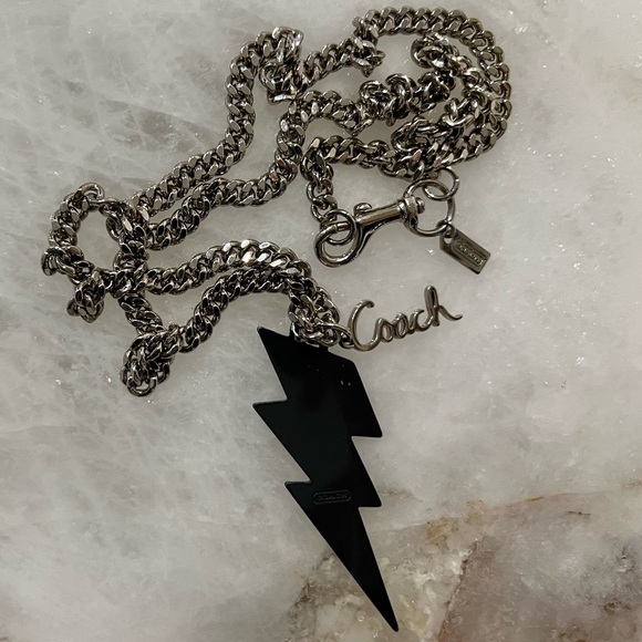 COACH Y2K Large Lightning Crystal Black Bolt Thick Silver Chain Limited Necklace - Picture 8 of 9